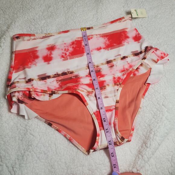 Aerie High Waisted Full Coverage Ruffle Tie Dye Pink Bikini Swim Bottoms NWT M - Picture 12 of 13